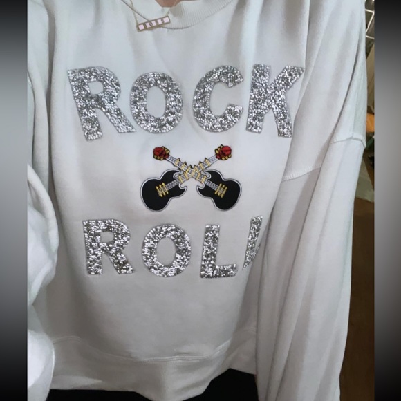 🆕🎸 BLACK Rock N Roll Cropped Crewneck Sweater XSMALL - Picture 4 of 6